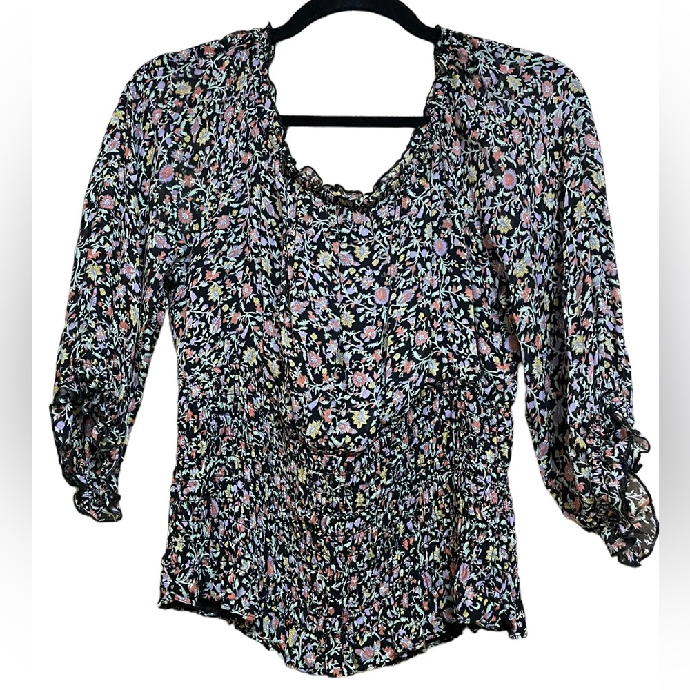Anthropologie Floral Smoked Off The Shoulder Boho Blouse Top Womens Large